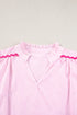 Stripe Ricrac Trim Split Neck Striped Ruffled Sleeve Blouse